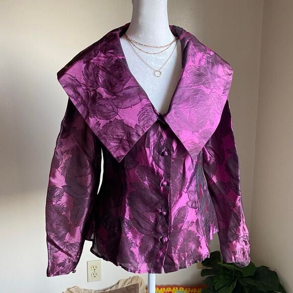 Vintage magenta floral blouse - Picture 6 of 8
